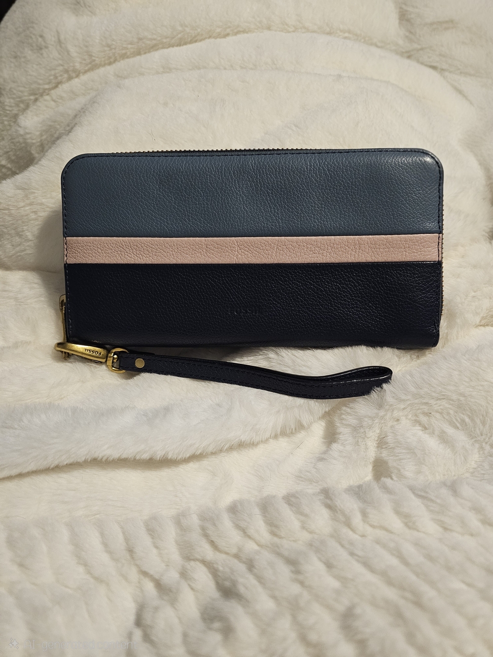 Fossil Pebble Leather Wristlet |  Navy, Pink, Periwinkle  | Excellent Condition